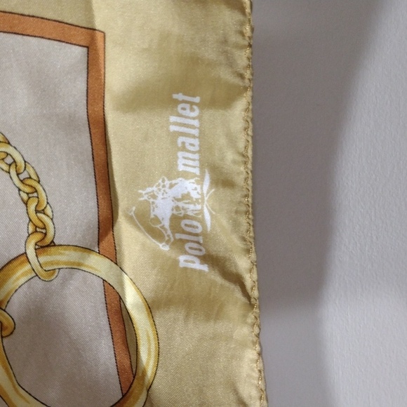 Polo Mallet Gold Pink Brown Jewelry Belts Print Luxury Silk Scarf 34x34 inches - Picture 4 of 9